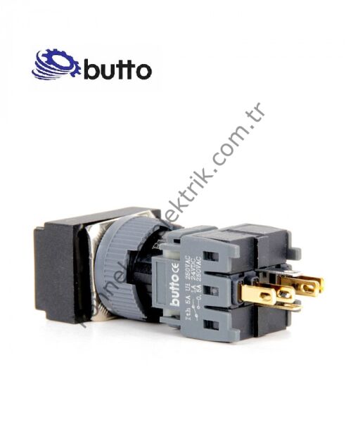 BUTTO F16-391-RA2  Dikdörtgen Plastik Gövde 16mm Kalıcı Buton Kırmızı 220V AC