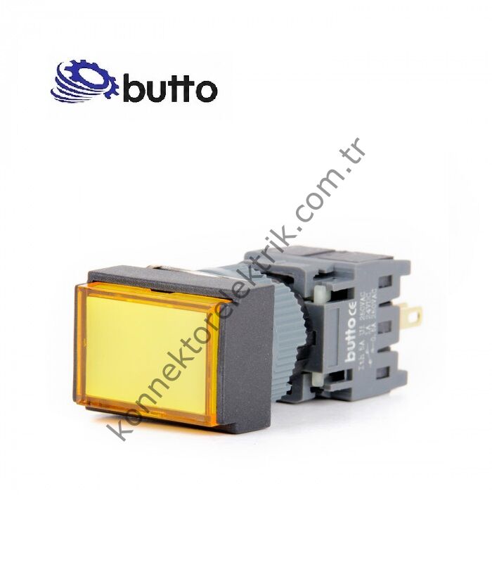 BUTTO F16-391-YA2  Dikdörtgen Plastik Gövde 16mm Kalıcı Buton Sarı 220V AC