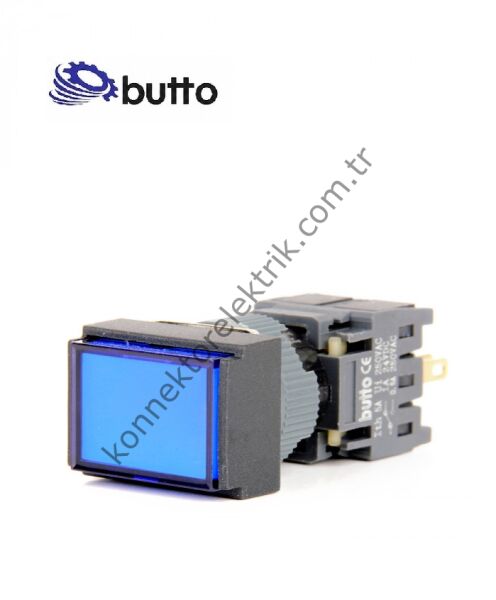 BUTTO F16-391-BA2  Dikdörtgen Plastik Gövde 16mm Kalıcı Buton Mavi 220V AC