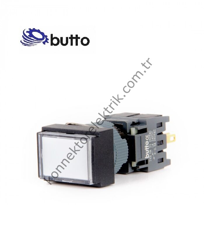 BUTTO F16-391-WA2  Dikdörtgen Plastik Gövde 16mm Kalıcı Buton Beyaz 220V AC