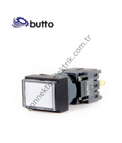BUTTO F16-391-WA2  Dikdörtgen Plastik Gövde 16mm Kalıcı Buton Beyaz 220V AC