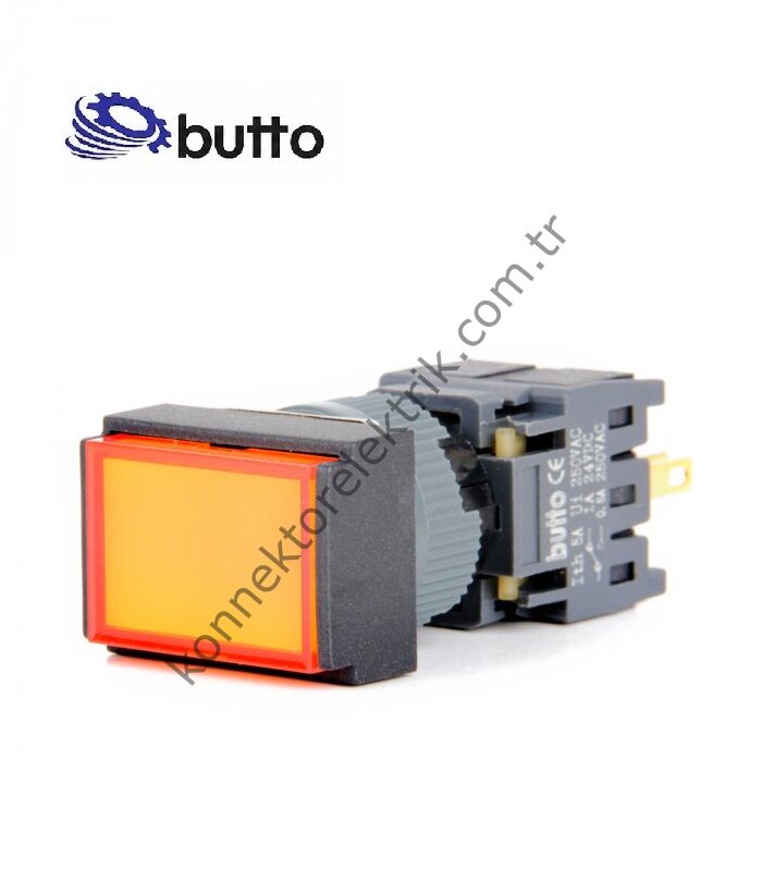 BUTTO F16-391-OD  Dikdörtgen Plastik Gövde 16mm Kalıcı Buton Turuncu 12-24V DC