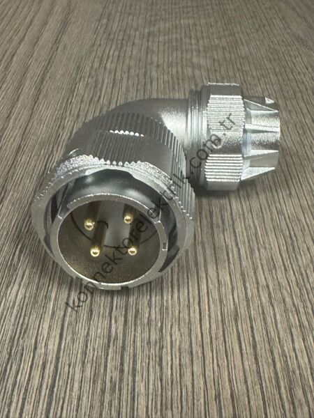 WEIPU WY32J4TU 4 Pin IP67 Metal Kasa 90° Açılı Kablo Tipi Erkek Su Geçirmez Konnektör