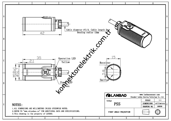 LANBAO PSST Serisi M12 Konnektörlü Paslanmaz Metal Kısa Gövde Karşılıklı Işık Kaynağı Çıkışlı DC Fotosel