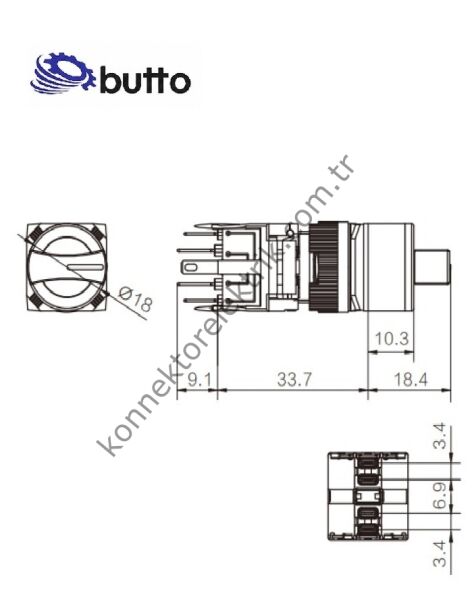 BUTTO F16-411-2 Yuvarlak Plastik Gövde 16mm 0-1 Kalıcı Mandal Buton 6-220V AC-DC