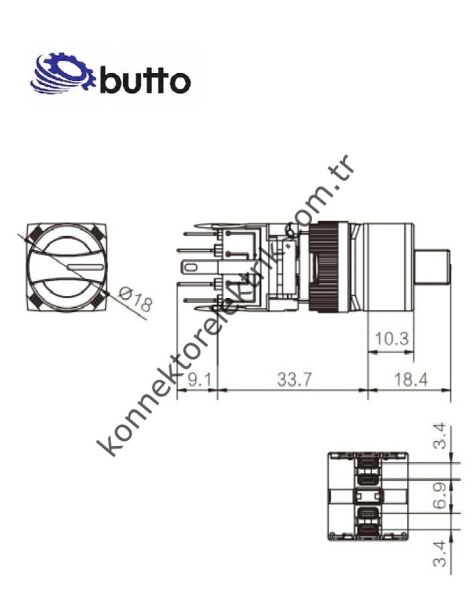 BUTTO F16-411-0 Yuvarlak Plastik Gövde 16mm 0-1 Yaylı Mandal Buton 6-220V AC-DC