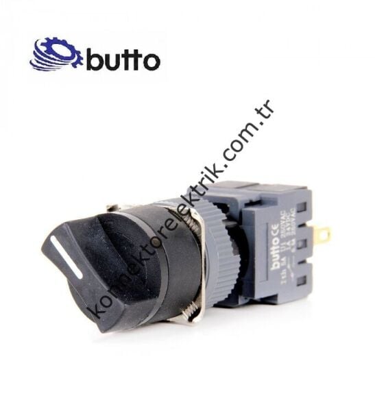 BUTTO F16-512-1 Yuvarlak Plastik Gövde 16mm 1-0-2 Yaylı Mandal Buton 6-220V AC-DC