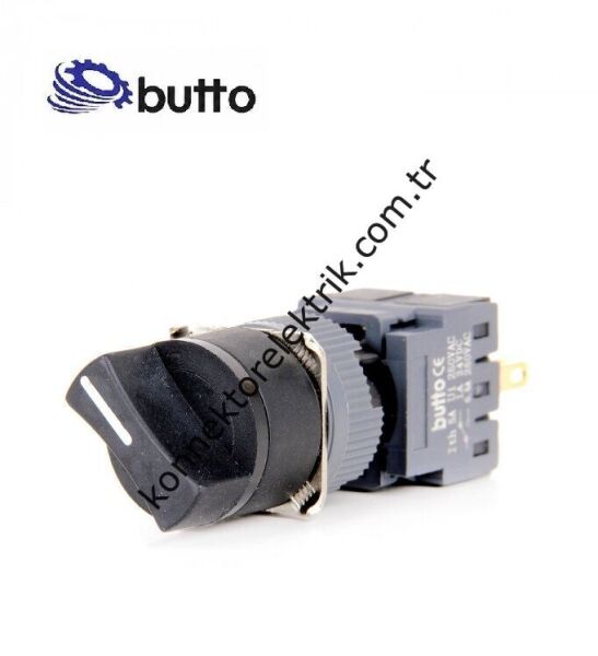 BUTTO F16-512-7 Yuvarlak Plastik Gövde 16mm 1-0-2 Yaylı/Kalıcı Mandal Buton 6-220V AC-DC