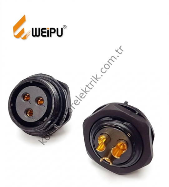 WEIPU SP2912/S3 3 Pin IP68 Plastik Kasa Panel Tipi Dişi Su Geçirmez Konnektör