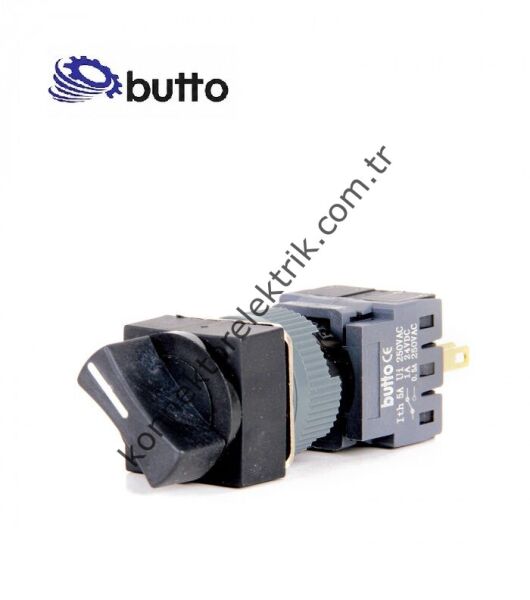 BUTTO F16-522-1 Kare Plastik Gövde 16mm 1-0-2 Yaylı Mandal Buton 6-220V AC-DC