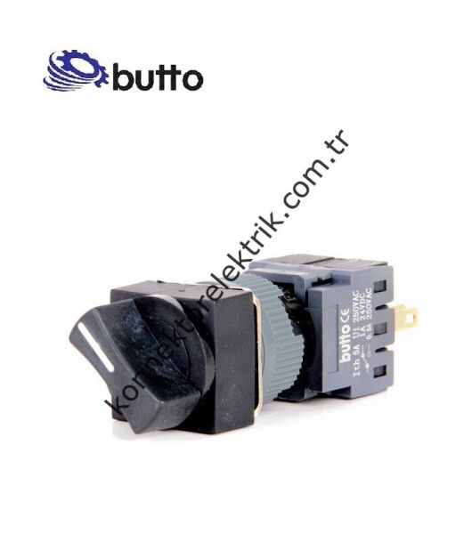 BUTTO F16-522-7 Kare Plastik Gövde 16mm 1-0-2 Kalıcı/Yaylı Mandal Buton 6-220V AC-DC