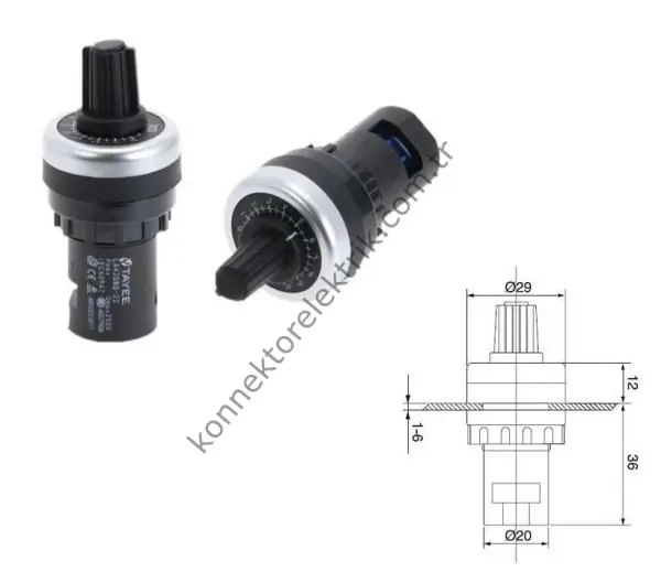 CNTD LA42DWQ-22/10K Plastik Gövde Tek Turlu Potansiyometre 22mm 10kΩ