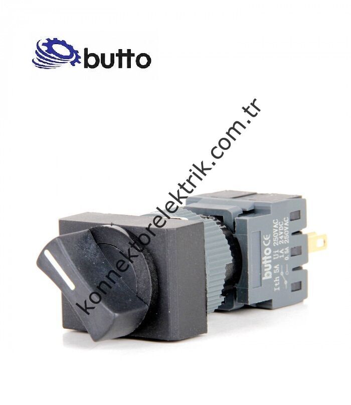 BUTTO F16-532-7 Dikdörtgen Plastik Gövde 16mm 1-0-2 Kalıcı/Yaylı Mandal Buton 6-220V AC-DC