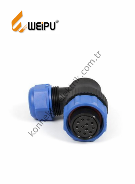 WEIPU SP2116/S15 15 Pin IP68 Plastik Kasa 90° Açılı Kablo Tipi Dişi Su Geçirmez Konnektör