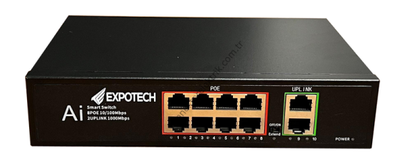 EXPOTECH EX-10120PE 8 Port PoE Switch + 2 Port FE Port Uplink