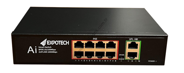EXPOTECH EX-G10120P 8 Port POE Switch + 2 Port Uplink