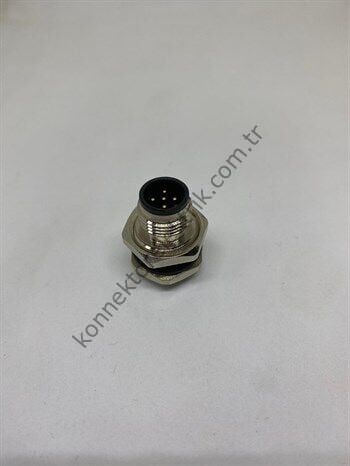 HZ CONNECTORS M12 Önden Somunlu 5 Pin Metal Kasa Panel Tipi Erkek Endüstriyel Konnektör
