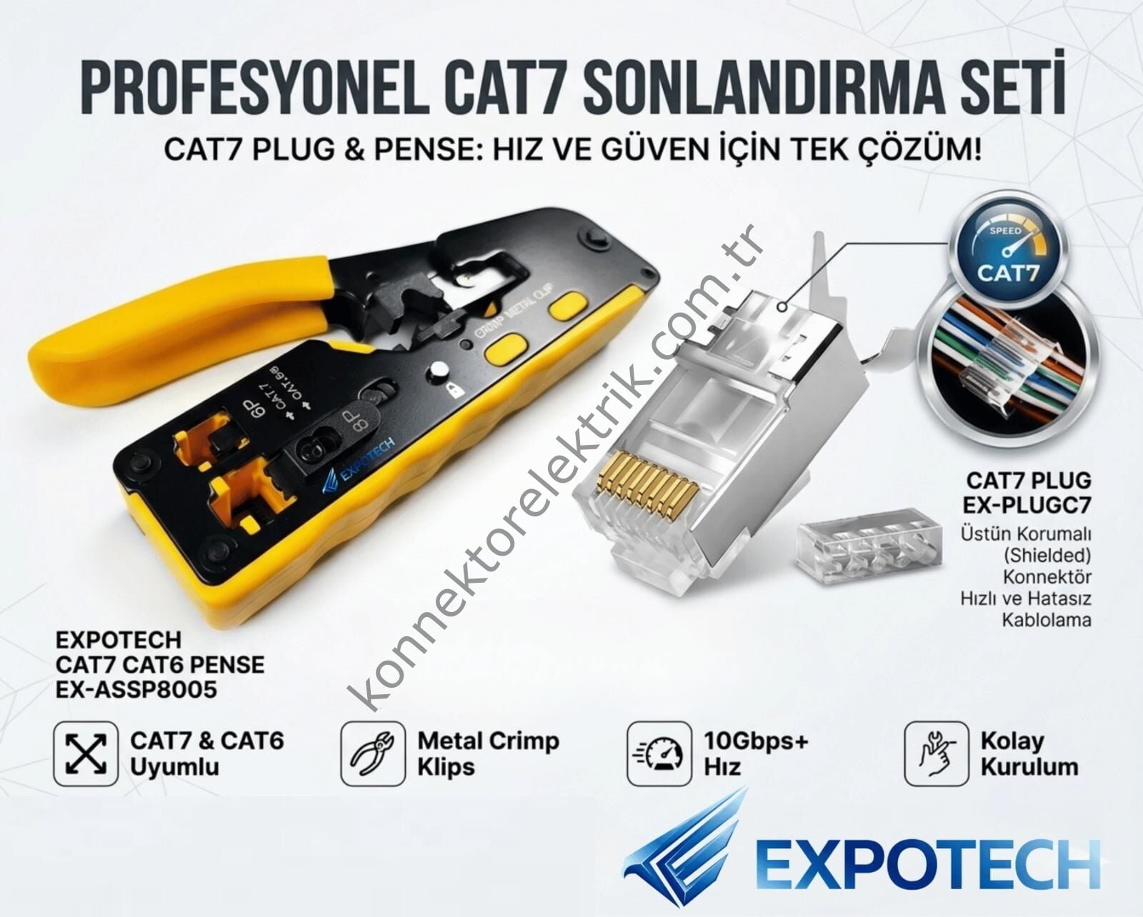 EXPOTECH EX-ASSP8005 CAT6 - CAT7 RJ45 ve RJ11 Pass Through Network Sıkma Pensesi