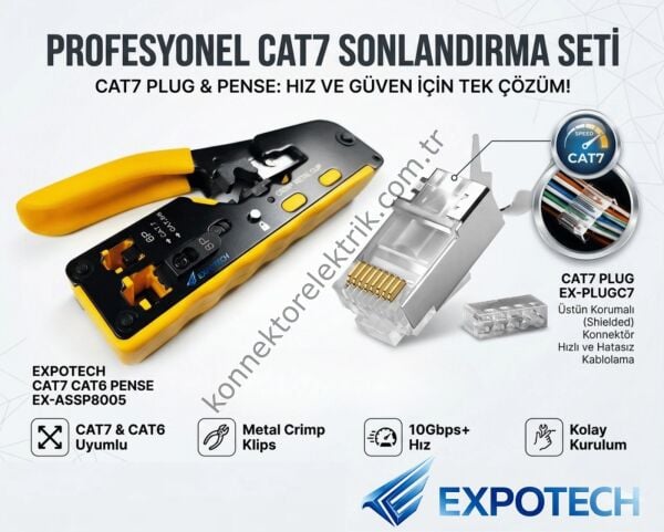 EXPOTECH EX-ASSP8005 CAT6 - CAT7 RJ45 ve RJ11 Pass Through Network Sıkma Pensesi