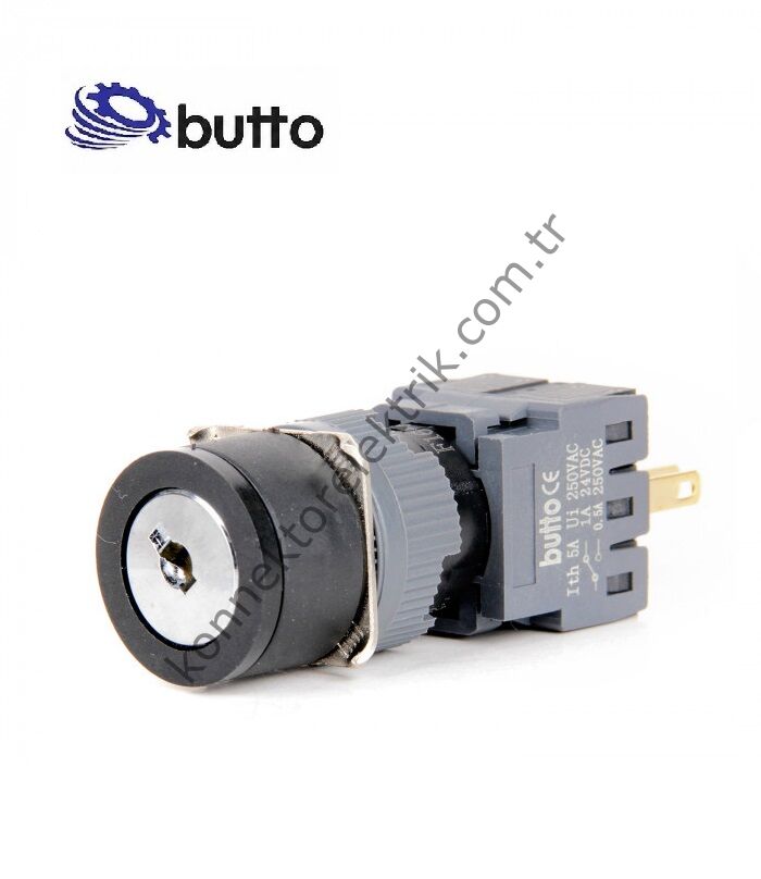 BUTTO F16-611-2 Yuvarlak Plastik Gövde 16mm 0-1 Anahtarlı Kalıcı Buton 6-220V AC/DC