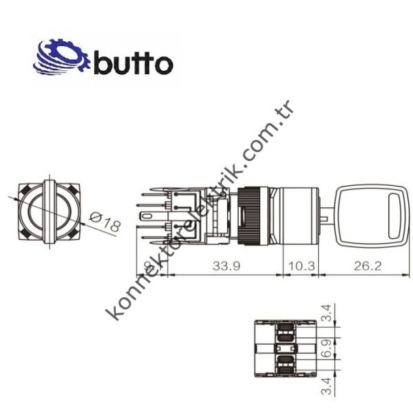 BUTTO F16-611-0 Yuvarlak Plastik Gövde 16mm 0-1 Anahtarlı Yaylı Buton 6-220V AC/DC