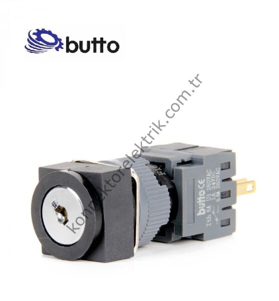 BUTTO F16-621-2 Kare Plastik Gövde 16mm 0-1 Anahtarlı Kalıcı Buton 6-220V AC/DC