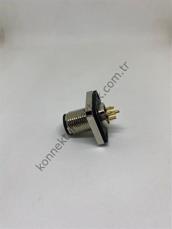 HZ CONNECTORS M12 5 Pin Kare Flanş Metal Kasa Panel Tipi Erkek Endüstriyel Konnektör