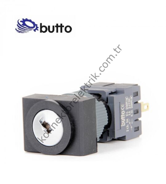 BUTTO F16-631-2 Dikdörtgen Plastik Gövde 16mm 0-1 Anahtarlı Kalıcı Buton 6-220V AC/DC