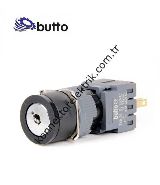 BUTTO F16-712-1 Yuvarlak Plastik Gövde 16mm 1-0-2 Anahtarlı Yaylı Buton 6-220V AC/DC