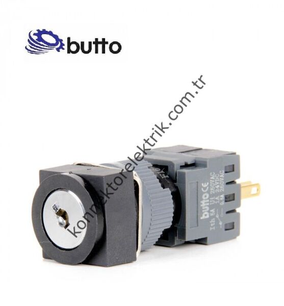 BUTTO F16-722-3 Kare Plastik Gövde 16mm 1-0-2 Anahtarlı Kalıcı Buton 6-220V AC/DC