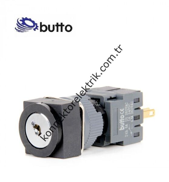 BUTTO F16-722-1 Kare Plastik Gövde 16mm 1-0-2 Anahtarlı Yaylı Buton 6-220V AC/DC