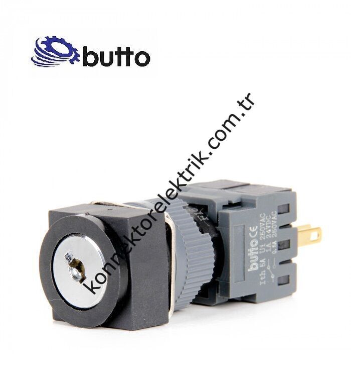 BUTTO F16-722-7 Kare Plastik Gövde 16mm 1-0-2 Anahtarlı Kalıcı/Yaylı Buton 6-220V AC/DC