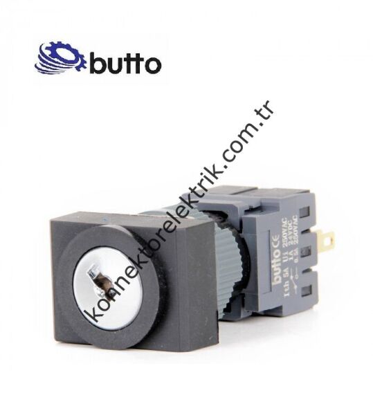 BUTTO F16-732-1 Dikdörtgen Plastik Gövde 16mm 1-0-2 Anahtarlı Yaylı Buton 6-220V AC/DC
