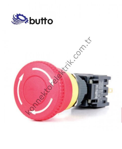 BUTTO F16-811-R Yuvarlak Plastik Gövde 16mm Acil Stop Mantar Butonu (Kalıcı)  6-220V AC-DC