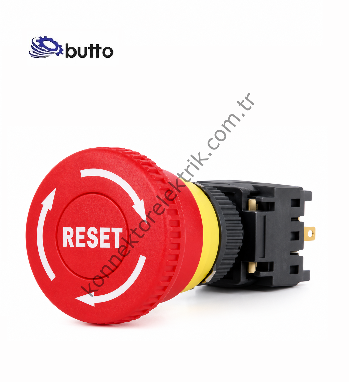 BUTTO F16-811-N Yuvarlak Büyük Kafa Reset Yazılı Plastik Gövde Acil Stop Butonu (Kalıcı)  6-220V AC-DC