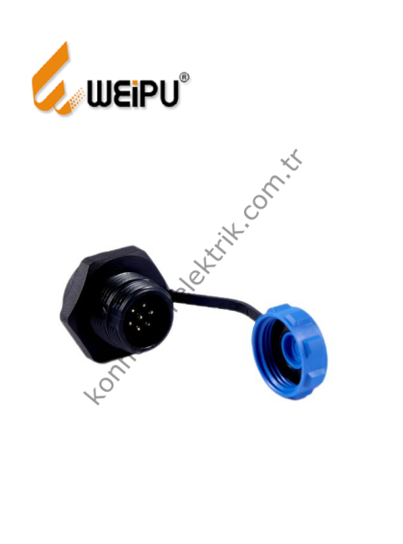 WEIPU SP1315/P7 7 Pin IP68 Plastik Kasa Somunlu Panel Tipi Erkek Su Geçirmez Konnektör