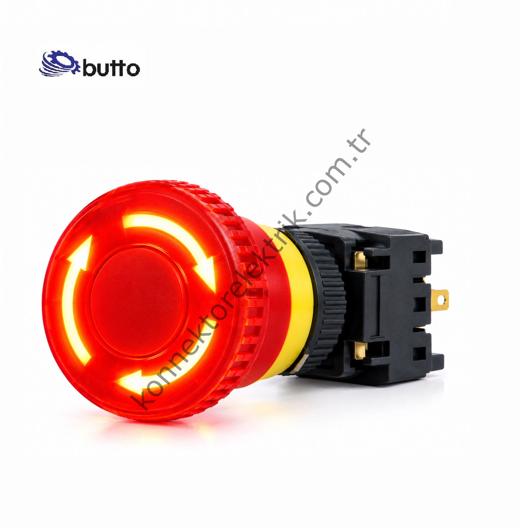 BUTTO F16-871-RD Yuvarlak Plastik Gövde Acil Stop Butonu 6-24VDC Led Işıklı  6-220V AC-DC