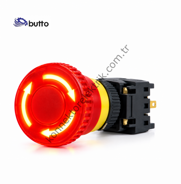 BUTTO F16-871-RD Yuvarlak Plastik Gövde Acil Stop Butonu 6-24VDC Led Işıklı  6-220V AC-DC