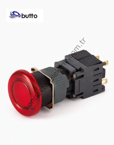 BUTTO F16-911-R Yuvarlak Plastik 16mm Yaylı Mantar Butonu 6-220V AC-DC