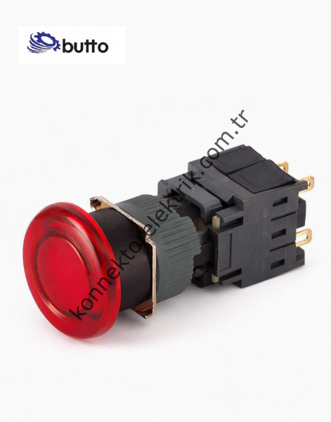 BUTTO F16-911-HR Yuvarlak Plastik 16mm Kalıcı Mantar Butonu 6-220V AC-DC