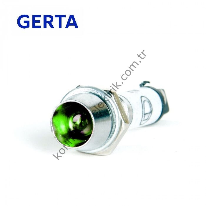 GERTA AD22-8T-024-G Yeşil 8mm Metal Gövde LED Sinyal Lambası 12-24V DC