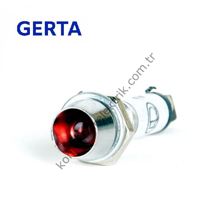 GERTA AD22-8T-024-R Kırmızı 8mm Metal Gövde LED Sinyal Lambası 12-24V DC