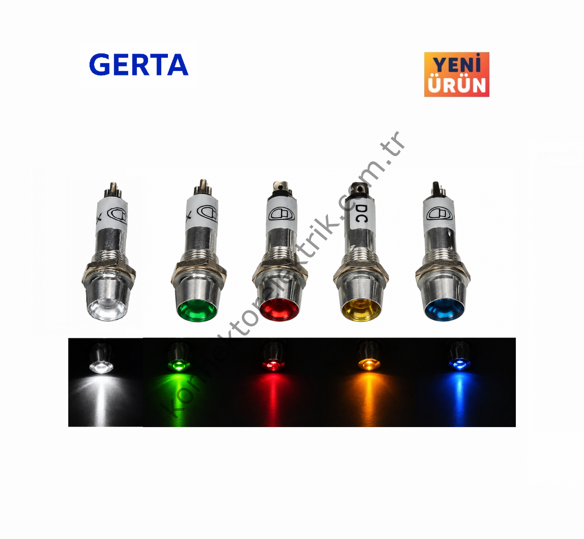 GERTA AD22C-8T-024-G Yeşil 8mm Metal Gövde LED Sinyal Lambası 24V DC
