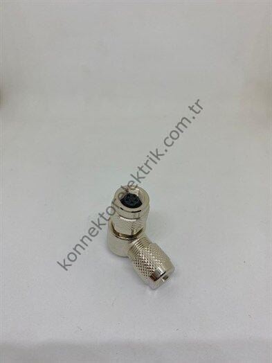 HZ CONNECTORS M9  5 Pin Metal Kasa 90° Açılı Kablo Tipi Dişi Endüstriyel Konnektör