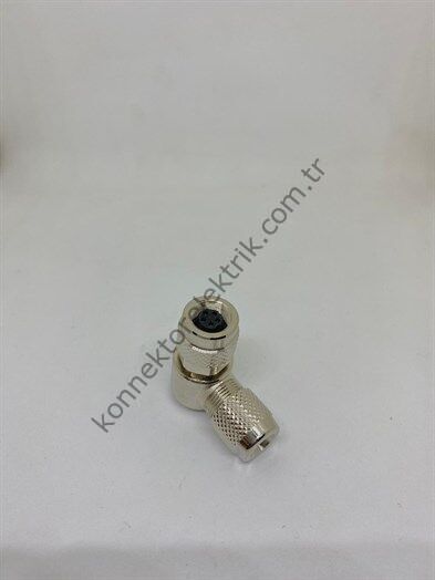 HZ CONNECTORS M9  5 Pin Metal Kasa 90° Açılı Kablo Tipi Dişi Endüstriyel Konnektör