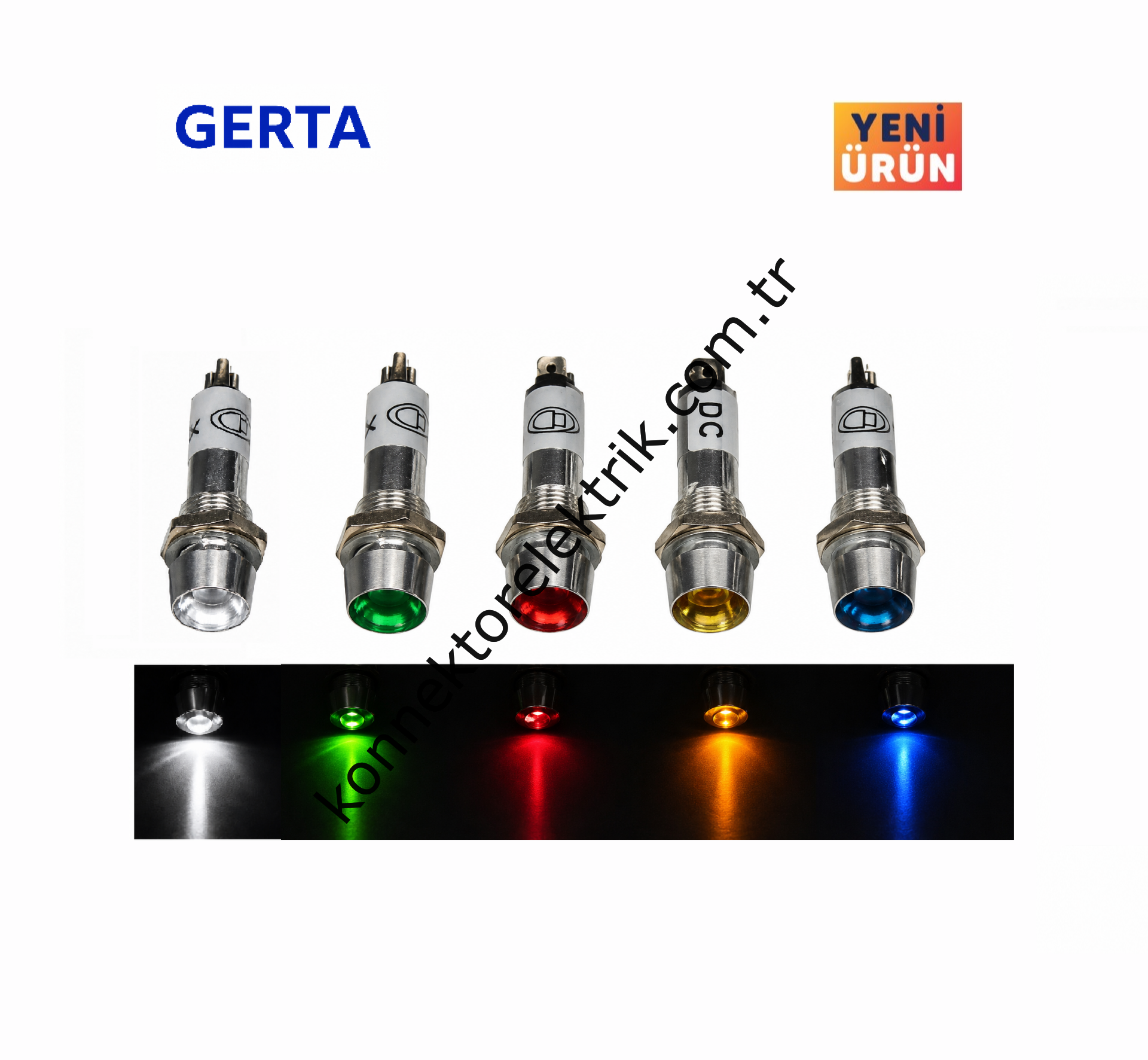 GERTA AD22C-8T-024-W Beyaz 8mm Metal Gövde LED Sinyal Lambası 24V DC