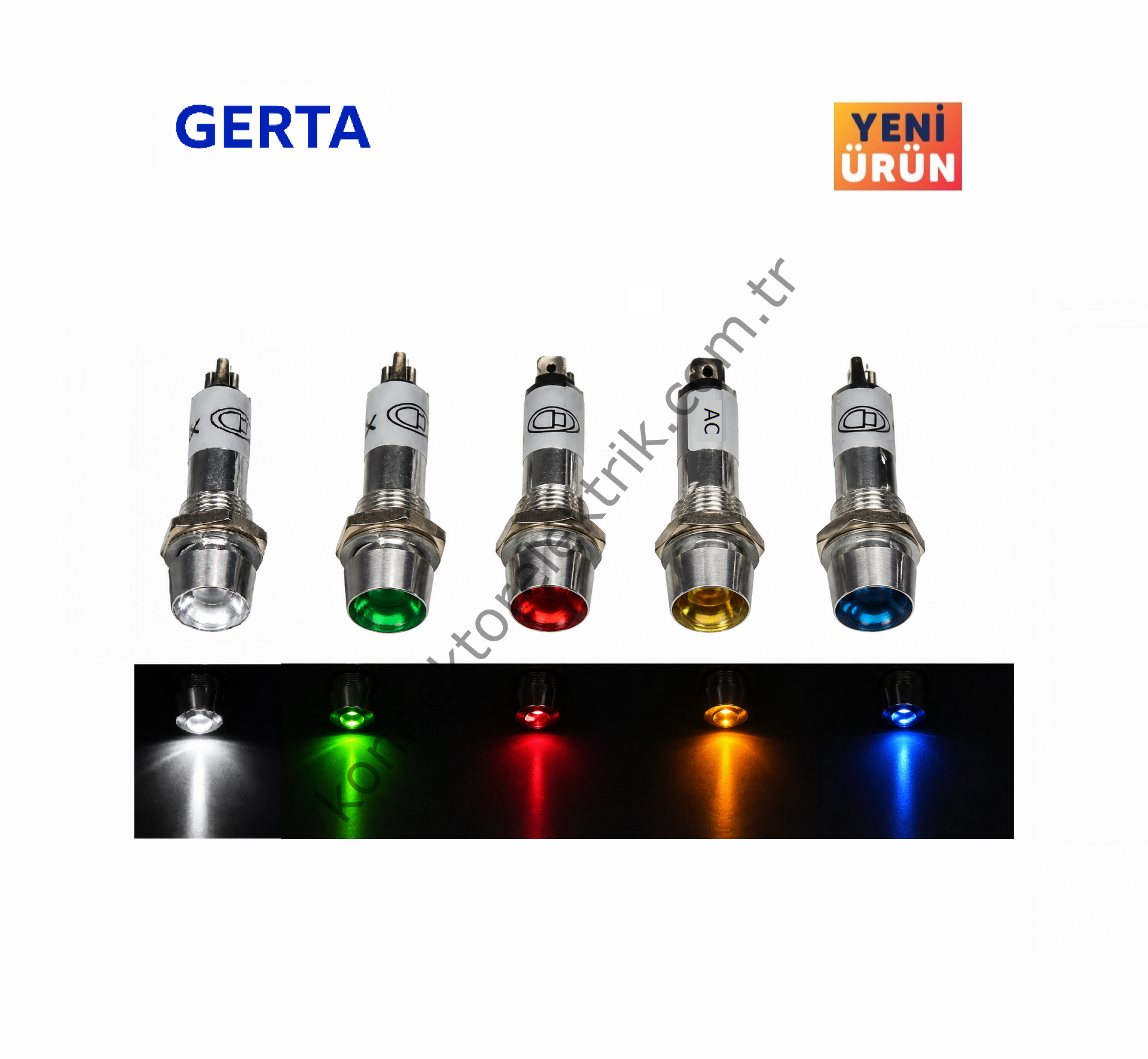 GERTA AD22C-8T-220-Y Sarı 8mm Metal Gövde LED Sinyal Lambası 220V AC