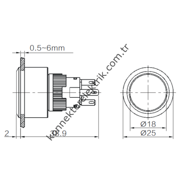 BUTTO K16-G-170-GA2 Yuvarlak Plastik Gövde 16-22mm Sinyal Lambası Led Işıklı 220V AC