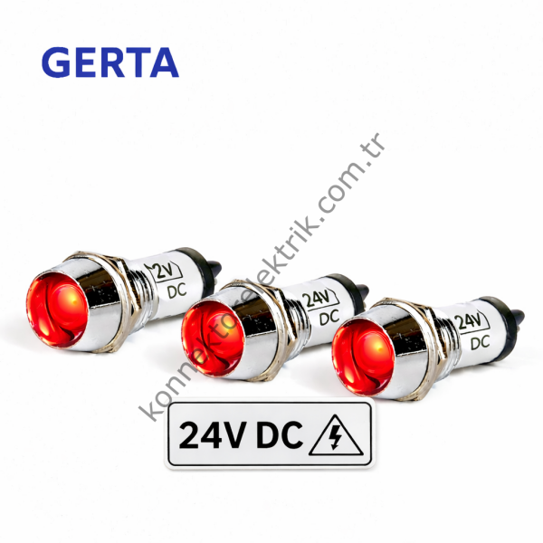 GERTA AD22C-10T-024-R Kırmızı 10mm Metal Gövde LED Sinyal 24V DC