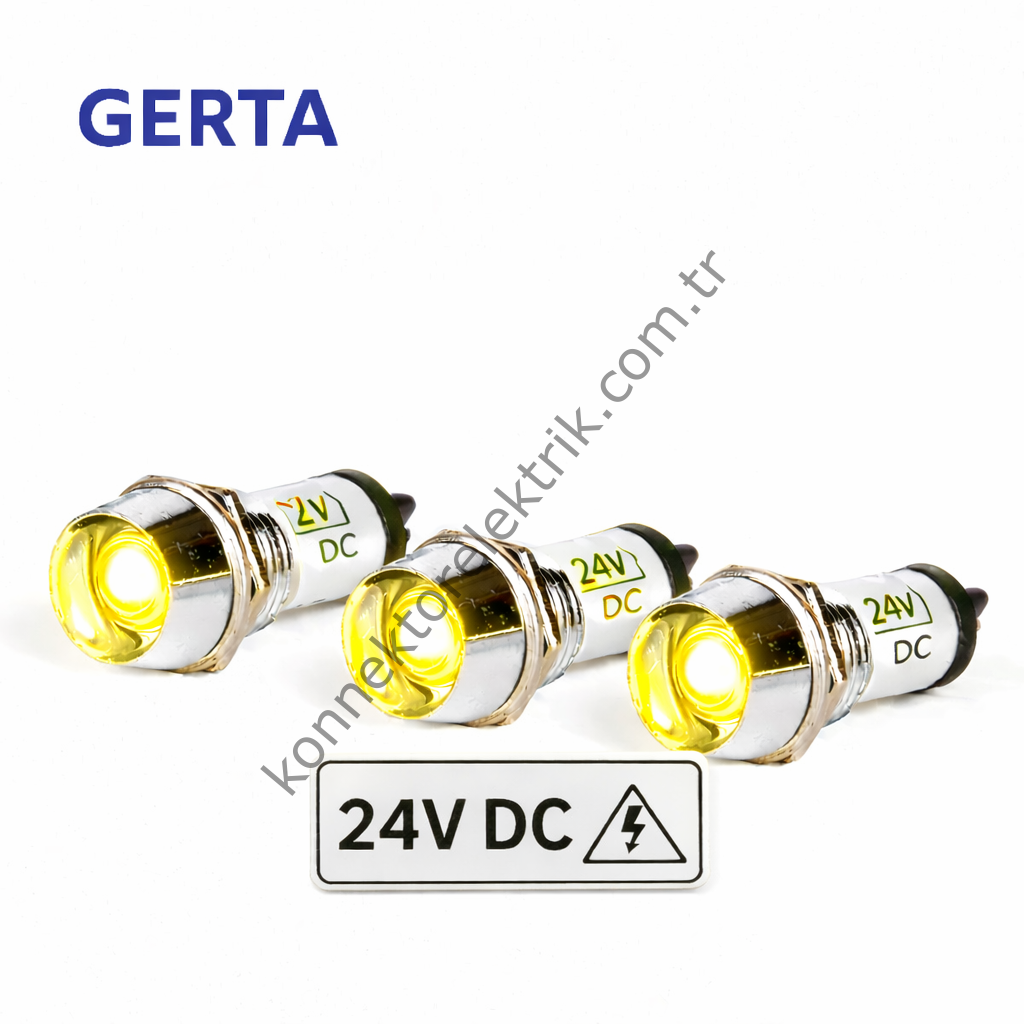 GERTA AD22C-10T-024-Y Sarı 10mm Metal Gövde LED Sinyal 24V DC